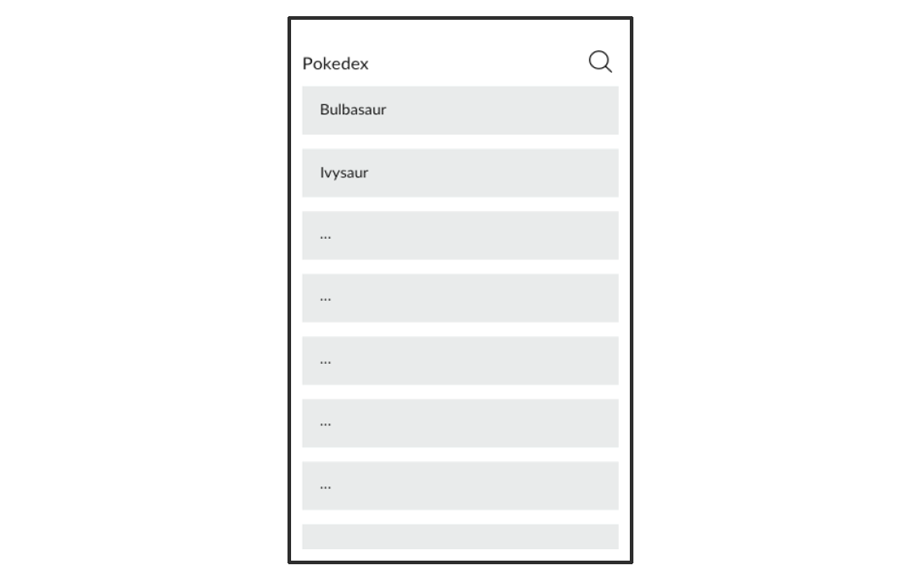 browser screenshot of a given, very simple mobile view mock-up of the pokemon checker app showing the list view