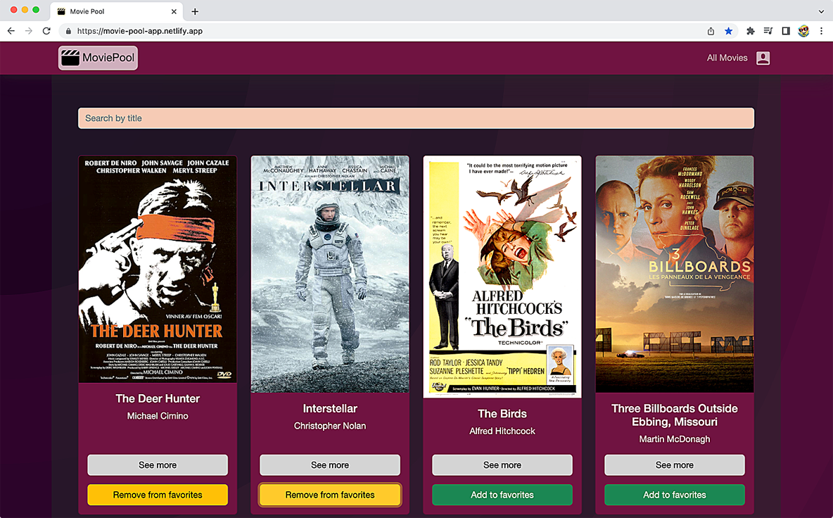 browser window screenshot of the moviepool app in react
